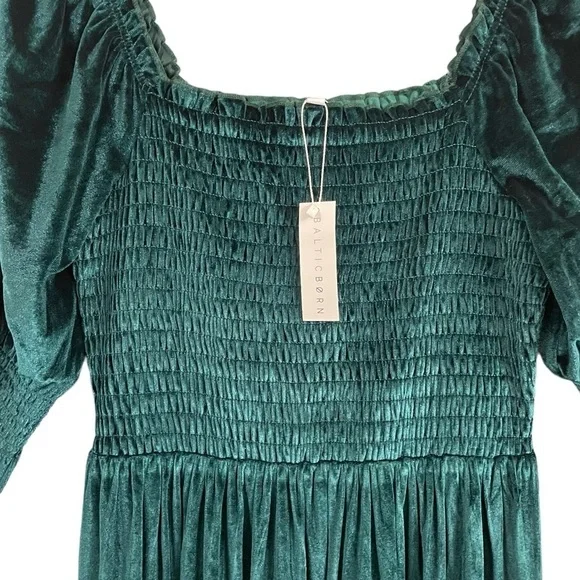 Baltic Born Clara Smocked Velvet Maxi Dress Green NWT - Picture 10 of 16